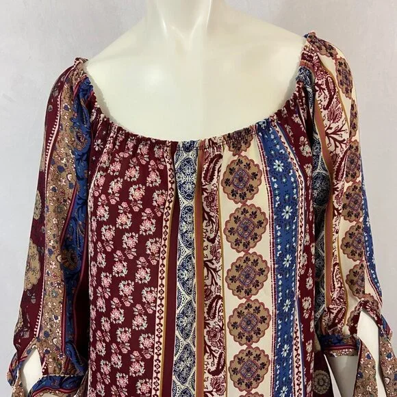 Moa Moa Women's Blouse Top Scoop Neck 1/2 Sleeve Boho Floral Size L New w/o Tags - Picture 2 of 6